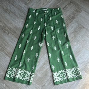 Zara green linen crop high waisted pants size XL